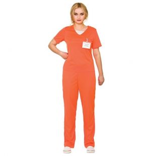 Adult's Women's Orange Convict Prisoner Shirt & Trousers Fancy Dress Costume