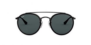 Ray-Ban RB3647N Round Double Bridge Sunglasses, Black/Grey, 51 mm