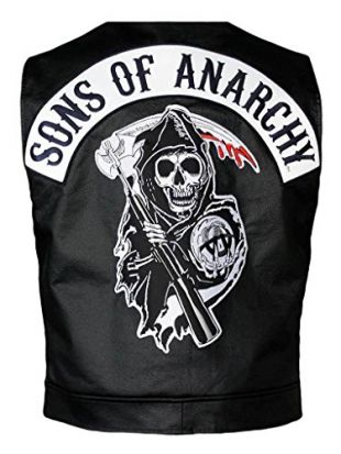 New Mens SOA Son of Anarchy Biker Club Leather Vest (XL, Black)
