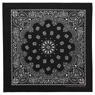 100% Cotton Western Paisley Bandanas (22 inch x 22 inch) Made in USA - Black Single Piece 22x22 - Use For Handkerchief, Headband, Cowboy Party, Wristband, Head Scarf - Double Sided Print