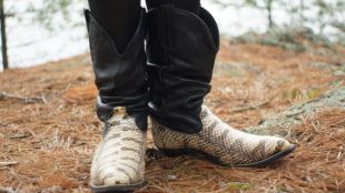 Vintage 70s 80s Dingo Python Real Snakeskin Black Leather Western Slouch Cowboy Boots Women's 9.5 Men's 8