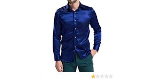 SODIAL Vetements Chemises de representation a manches longues en soie decontractee pour les hommes   Bleu marine XXL