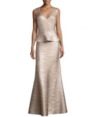 Herve Leger Gown 'Izabella' in Rose Gold Combo | eBay