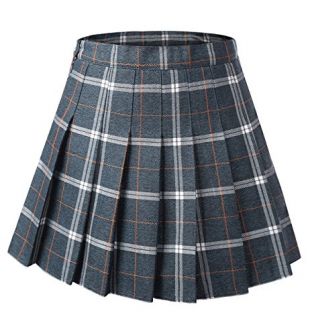 DJT FASHION Femmes Filles Courte Haute Taille plissé Skieur Jupe école de Tennis Bleu À Carreaux S