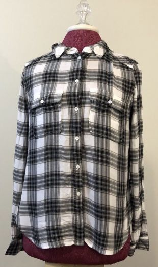 Paige Button Up Trudy Shirt Size Small Black White True Blush Plaid Long Sleeve  | eBay