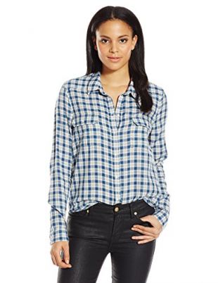 PAIGE Women's Trudy Shirt-White/Harbor Blue, X-Small