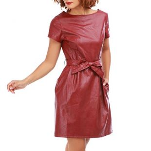 La Modeuse - Robe en simili cuir avec ceinture femme