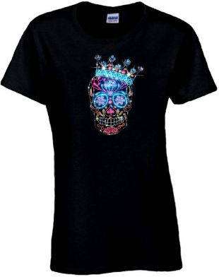 Chemise/jour strass sucre crâne chemise/Couronne sucre crâne Dia De Los Muertos crâne femmes de la mort T Shirt/parée Couronne Sugar Skull