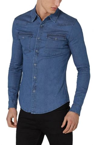 Topman Muscle Fit Denim Western Shirt | Nordstrom