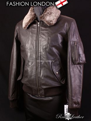 WINTER BOMBER Brown Men's Aviator Fur Collar Real Skipper Cowhide Leather Jacket | eBay