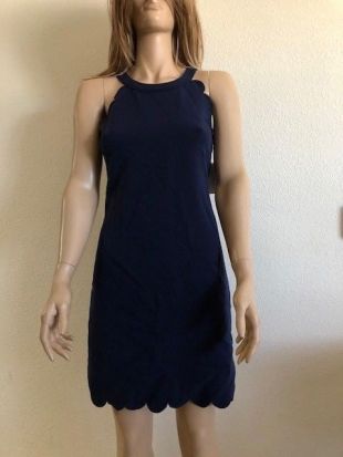 Women's NWT Maison Jules Navy Scallop Detail Shift Dress Size XS | eBay