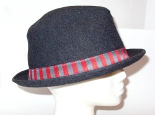 Broner gris laine Fedora chapeau de Style avec rayure rouge et gris chapeau bande taille L/XL chapeau unisexe grand cadeau