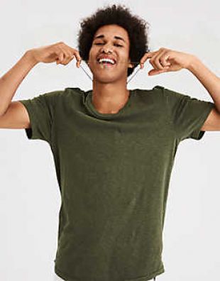 AE Longline Scoop Neck T Shirt, Olive