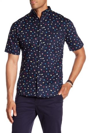 Loft 604 Short Sleeve Polka Dot Print Regular Fit Woven Shirt