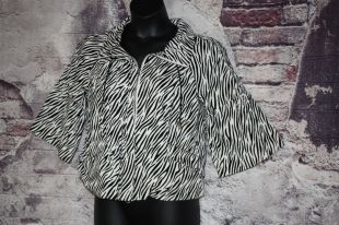 Just B Women's Jacket Size L black white 3/4 bell sleeve zebra print zip front