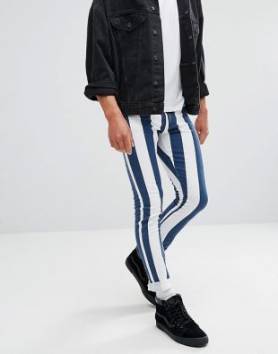 Jaded London Super Skinny Jeans In Navy And White Stripes