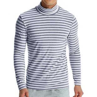 iLXHD Men's Autumn Winter Striped Turtleneck Long Sleeve T-Shirt Top Blouse(Gray,M)