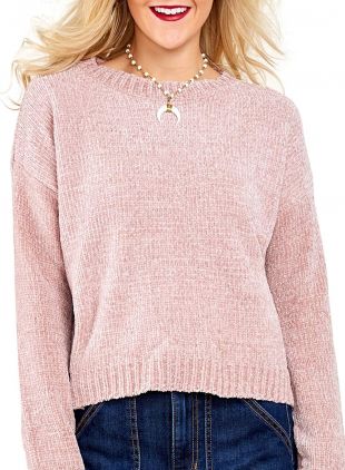 Asvivid Womens Casual Long Sleeve Round Neck Cozy Velvet Loose Knitted Pullover Sweater