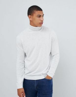 Pull col roulé en coton blanc chiné