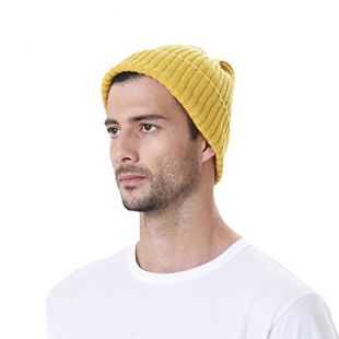 WITHMOONS Knitted Ribbed Beanie Hat Basic Plain Solid Watch Cap AC5846 (Yellow)