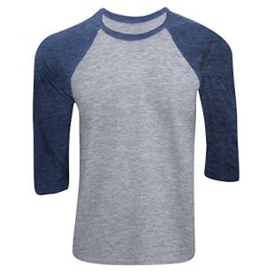 T-shirt de baseball à manches 3/4 Canvas pour homme (XL) (Gris/Bleu marine)