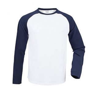 Skinni Fit - T-shirt de baseball à manches longues - Homme (2XL) (Blanc/Bleu marine)
