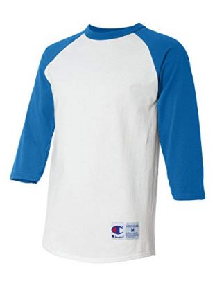 Champion Men's Raglan Baseball T-Shirt, White/Team Blue, Large