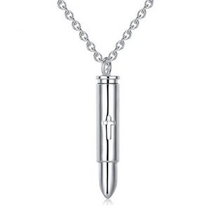 LAIMALA Sterling Silver Bullet Pendant Urn Ashes Necklace Cross Prayer, 18" Rolo Chain
