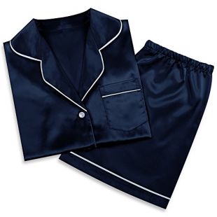 beager Women Night Sleepwear Silky Satin Pajama Set with Extra Eye Mask