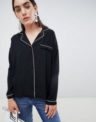 ASOS DESIGN pyjama style shirt with piping at asos.com
