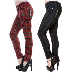 Women's Banned Tartan Plaid Check Emo Punk Skinny Jeans Pants Trousers | eBay