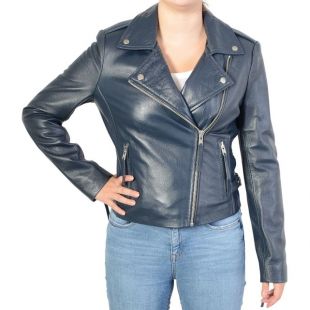 Blouson en Cuir City Girl Navy
