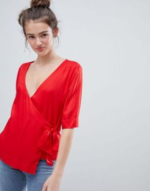 Monki   Blouse cache cœur - Rouge