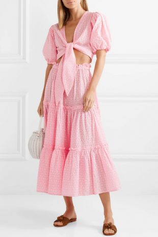Cropped tie front broderie anglaise cotton top
