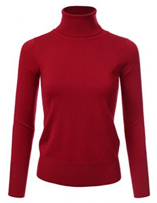 NINEXIS Women's Basic Long Sleeve Soft Turtle Neck Sweater Top RED S