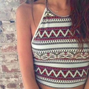Summer Boho Zig Zag Halter Crop Top O/S