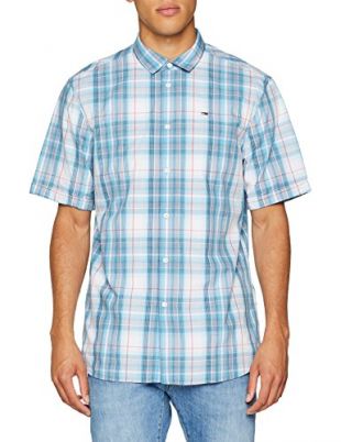Tommy Jeans Homme Summer Check  Chemise Casual Manches Courtes  Bleu (Air Blue / Multi 901) Small