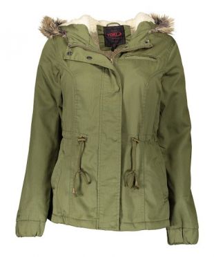 Olive Sherpa Lined Faux Fur Trim Twill Anorak   Women