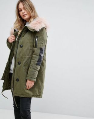 Vero Moda Contrast Faux Fur Parka at asos.com