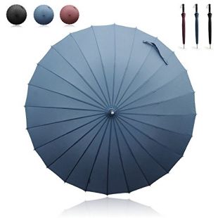 Becko 44-inch Stick Blue Manual Opened and Closed Straight Shank Strong 24 Fiber Bids Windproof Travel Golf Umbrella (Blue)