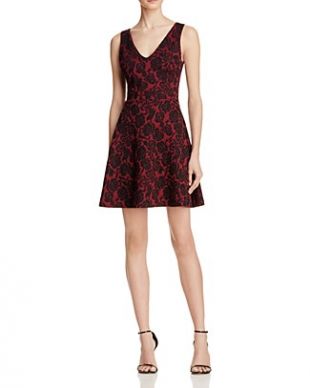 AQUA Rose Jacquard V-Neck Dress