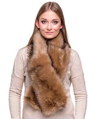 Futrzane Women Faux Fur Scarf - Long Winter Neck Warmer - Like Real Fur Collar (Neon Orange)