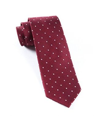 The Tie Bar 100% Woven Silk Burgundy Solid Textured Grenafaux Dots 2 1/2 Inch Tie