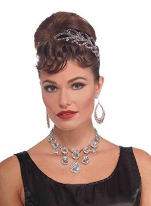Forum Novelties Vintage Hollywood Rhinestone Necklace, Silver, One Size