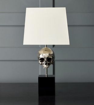 SKULL TABLE LAMP, NICKEL PLATED