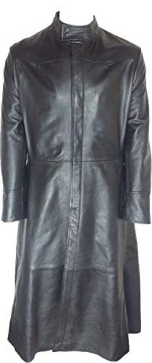 UNICORN Hommes Neo Matrix toute la longueur Réel en cuir Manteau Veste Noir #M4 Taille 40