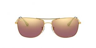Ray-Ban RB3543 Chromance Mirrored Aviator Sunglasses, Shiny Gold/Polarized Purple Mirror, 59 mm