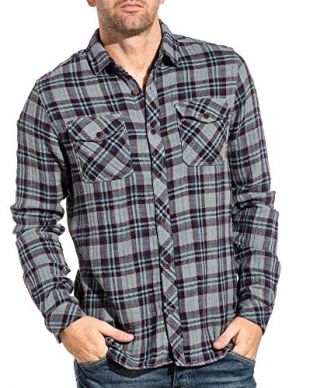 PETROL INDUSTRIES - Chemise Homme Grise à Carreaux Poche Poitrine - Couleur: Gris - Taille: M
