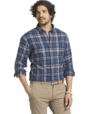 G.H. Bass & Co. Men's Fireside Flannels Long Sleeve Button Down Shirt, Ensign Blue, XX-Large