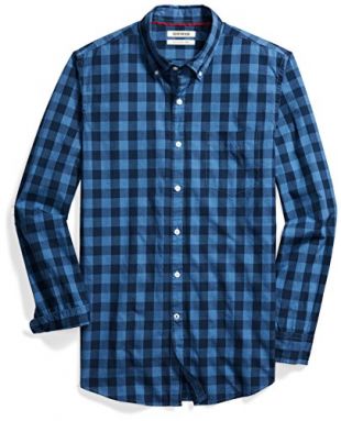 Goodthreads Men's Slim-Fit Long-Sleeve Gingham Plaid Poplin Shirt, Blue/Navy, X-Large